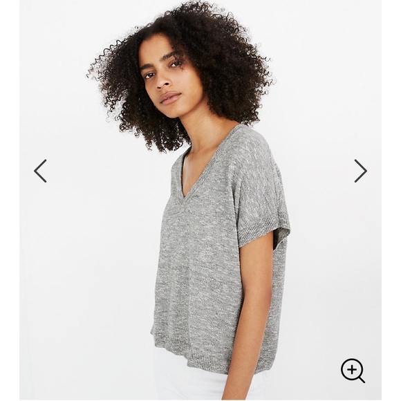 Madewell Sweater Tee XS Heathered Gray Paulson V-Neck Knit Blouse Academia Shirt - Picture 2 of 9